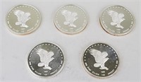 5 1982 One Troy Ounce Fine Silver Eagles.