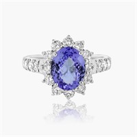 14K WHITE GOLD 2.12CT TANZANITE 1.14CT DIAMOND RIN