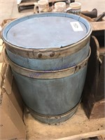 Blue barrel, 15" tall by 9.5" across top