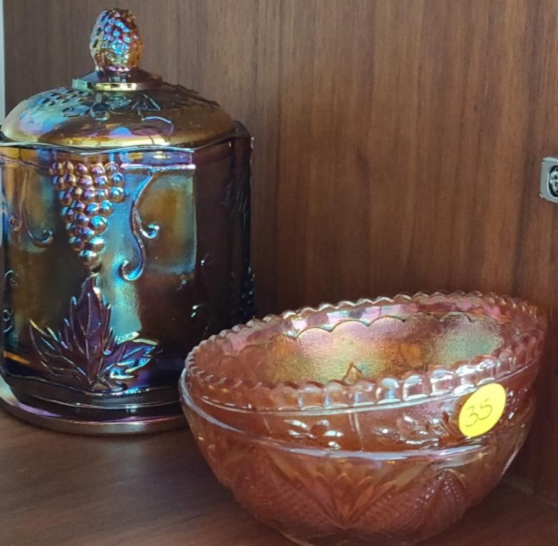 Carnival Glass Bowls & Covered Dish