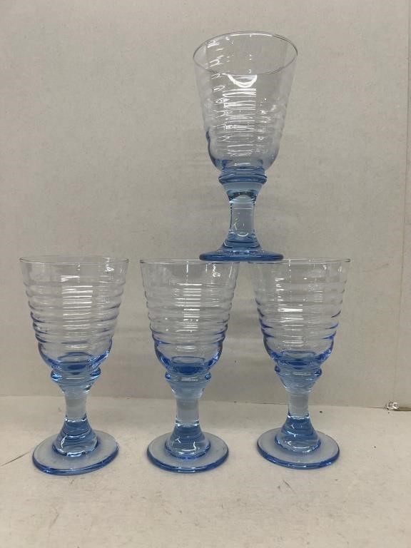 Blue SIRRUS ring goblets group of four 7" x 3 1/2