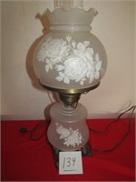 CLEAR SATIN GLASS W/ FLOWERS PARLOR LAMP