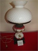 HAND PAINTED PARLOR LAMP W/ HOBNAIL SHADE