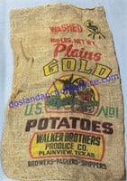 Large Vintage Plains Gold Potato’s Burlap Sack