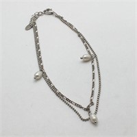 Sterling Multi Strand Bracelet W Pearls