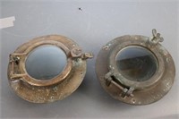 Two antique brass boat portholes