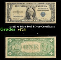 1935E $1 Blue Seal Silver Certificate Grades vf+