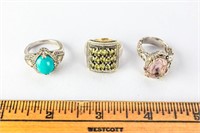 3 Sterling Silver Rings / 1 Marked KR4 925 India