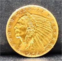1908 2.50 Indian Head Gold Coin