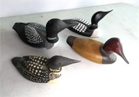 Carved Loons & 1 Signed Canvas Back