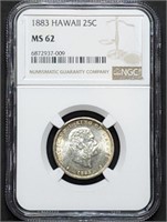 1883 Hawaii Silver Quarter NGC MS62 Stunning Coin