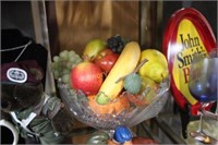 ARTIFICIAL FRUIT IN PRESSED GLASS BOWL