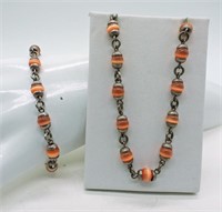 Sterling Orange Cats Eye Set