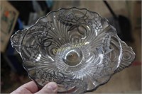 SILVER OVERLAY DEPRESSION GLASS BOWL