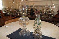 2 Oil Lamps (Green/Red Chimney)