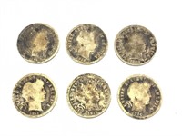 6 Barber Dimes, US Coins