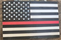 Thin Red Line Flag, Distressed American Wood Flag