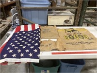 American flag 31 x 56, burlap pieces, great