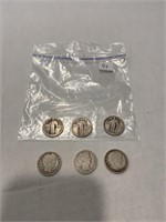 (3) Barber & (1) Standing Liberty Silver Quarters