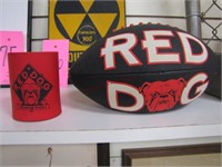 2 pcs Red Dog football & Red Dog coozie holder