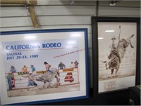2 framed rodeo poster prints: 29.5"x24" & 19"x27."