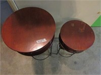 2 Small Side Tables Round Metal Legs/Wood Tops