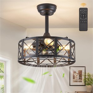 16in Caged Ceiling Fan with Lights  Black