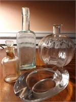 Four (4) Vintage Glass Items including Aqua Blue
