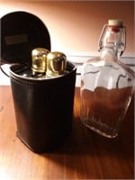 Pair of Travel Flasks with Case and Bottle with