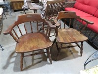 2 BARREL BACK VINTAGE WOOD CHAIRS