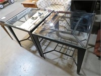 PAIR OF METAL BASE GLASS TOP SIDE TABLES