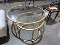 2 ROUND MCM STYLE GLASS TOP TABLES