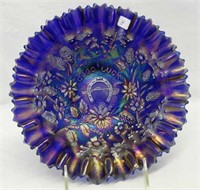 Stippled Good Luck PCE bowl w/ribbed back - blue