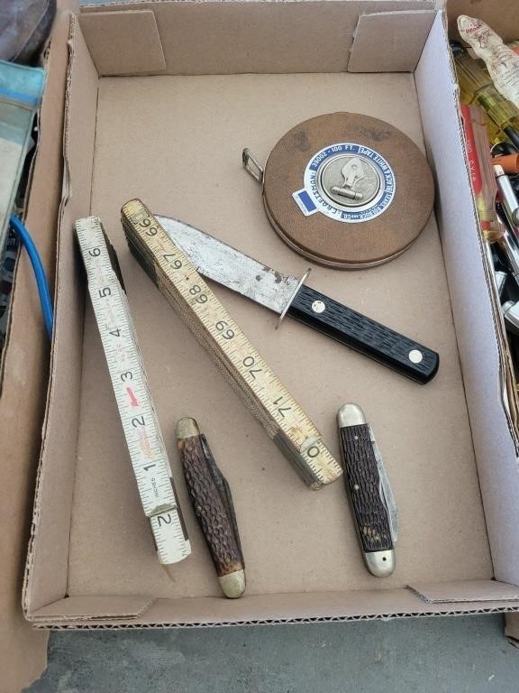 Lot of Knives, Fold Out Ruler, 100' Tape