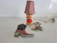 Ward Rose Lamp Decor & 2 Wall Hanging Boots