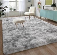 FLUFFY AREA RUG GREY AND WHITE 88IN X 64IN