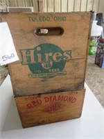 2 Wood Crates Hires Root Beer & Red Diamond