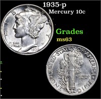 1935-p Mercury Dime 10c Grades Select Unc