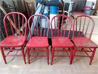 4 wood chairs painted red