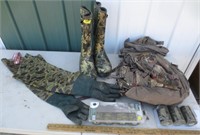 Trapping boots, gloves, backpack & camo