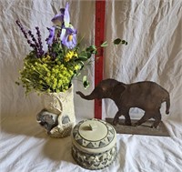 Metal Elephant, Elephant Vase & Holder