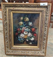 FLORAL ON CANVAS WITH ORNATE FRAME