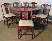 (JK) Vtg Hand Carved Chinese Rosewood Table W/ 6