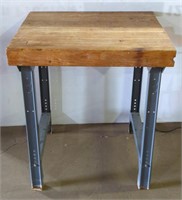 (E) Wooden Butcher Block On Metal Stand
