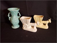 McCoy Vase & (2) Mule Planters