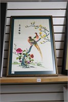 FRAMED ORIENTAL BIRD PRINT 15"X24"