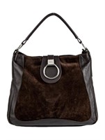 Furla Brown Leather Colorblock Top Handle Bag