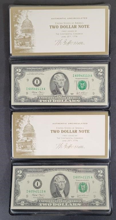 Uncirculated Two Dollar Bills (2)