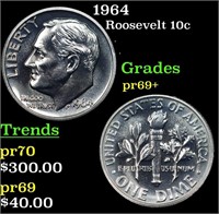 Proof 1964 Roosevelt Dime 10c Grades GEM++ Proof