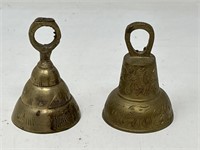 -2 small vintage etched brass bells